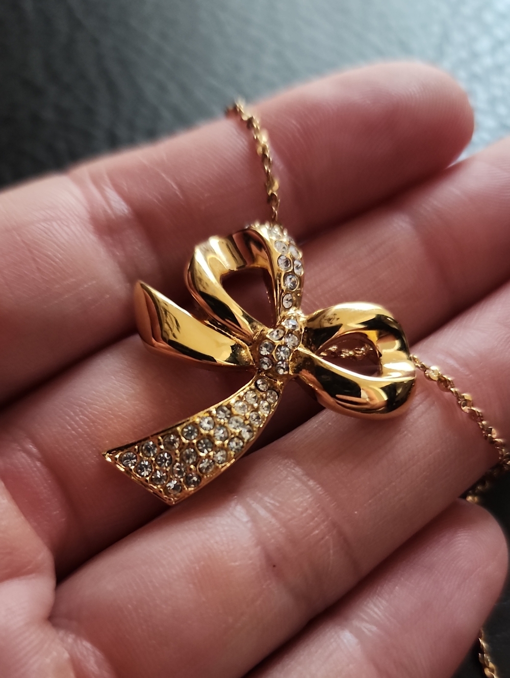 Gold Ribbon Bow Pendant Necklace - Gold